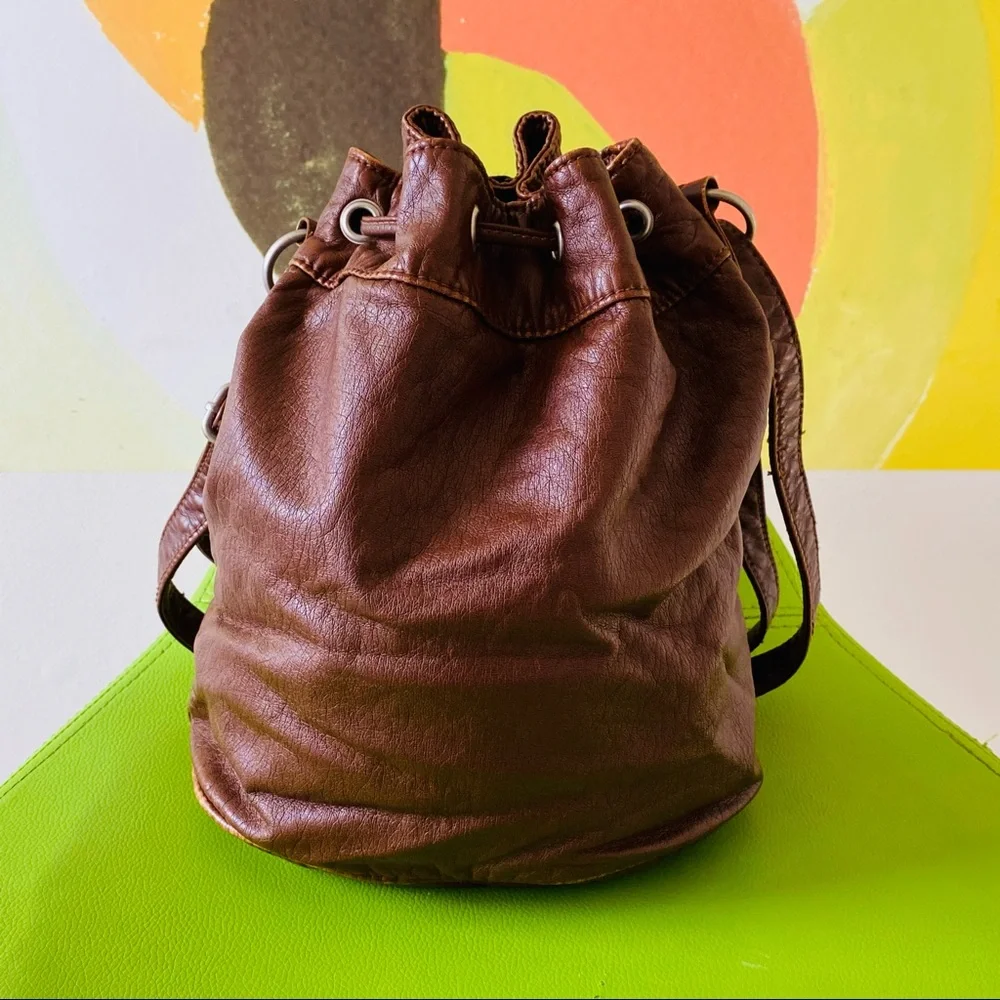 Faux leather bucket bag with zipper detail